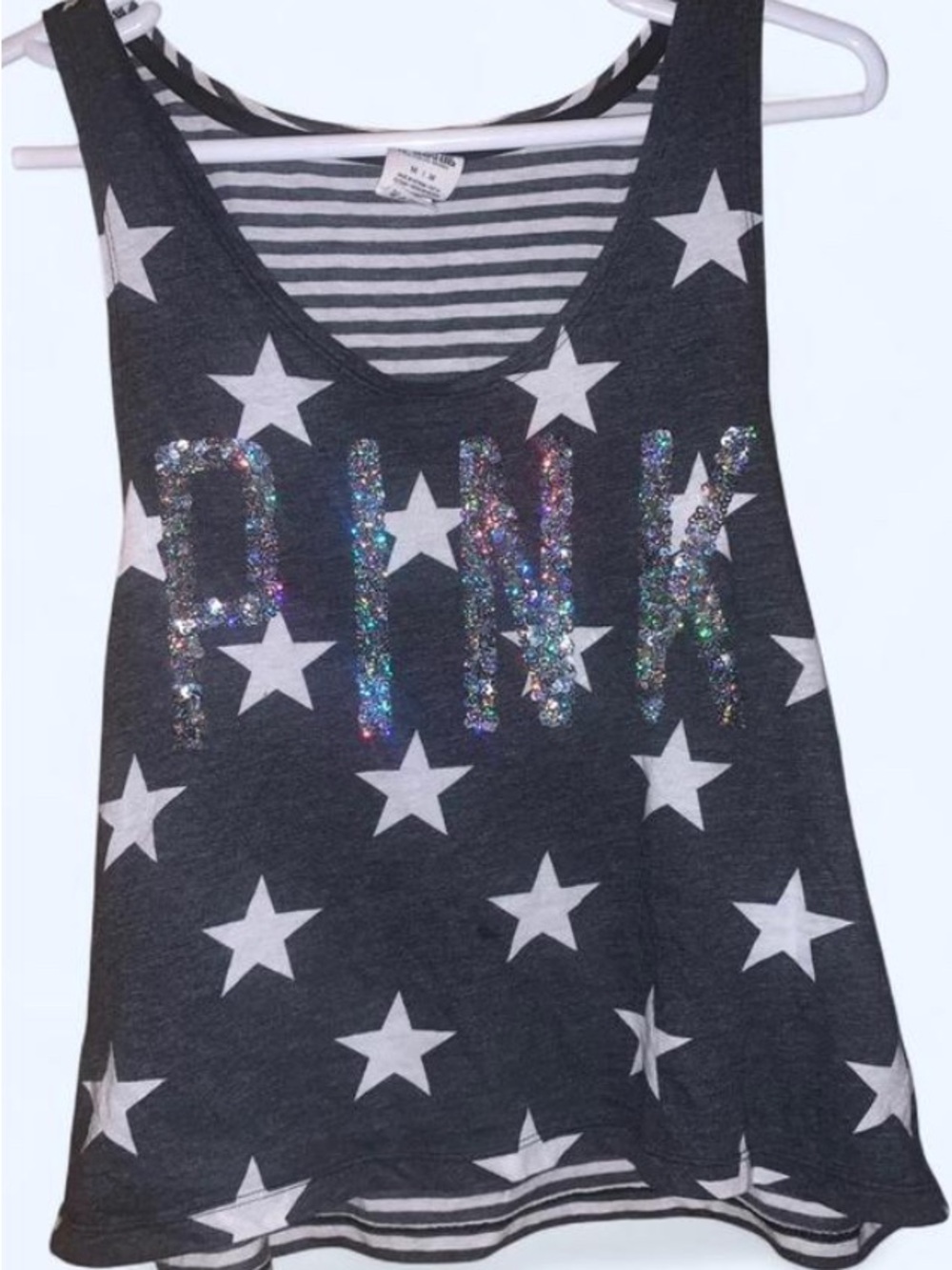 Victoria's Secret PINK Charcoal Star Tank with Iridescent Sequin Logo